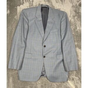 Jack Victor Blazer Jacket Mens 42R Suit Coat Sport Light Blue Plaid Wool Silk